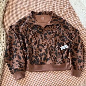 Old Navy Dynamic Fleece Half Zip Sweatshirt Brown Leopard Pullover